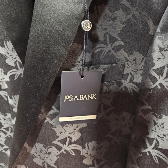 PROM TIME 38R JOS A BANK Floral Dinner Jacket Blazer Tailored Fit Charcoal - Picture 3 of 7